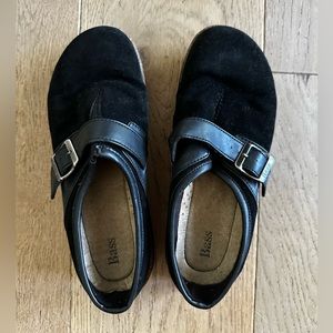 Bass black genuine suede leather and cork sole mules/clogs- Women’s size 8